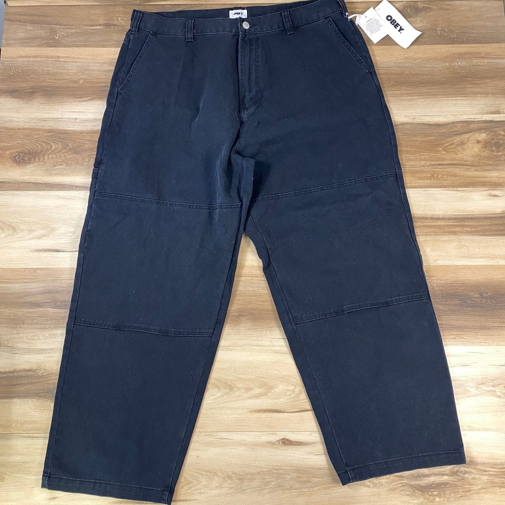 Obey Carpenter Jeans Mens 38 Double Knee Relaxed Black Modern Skate Workwear